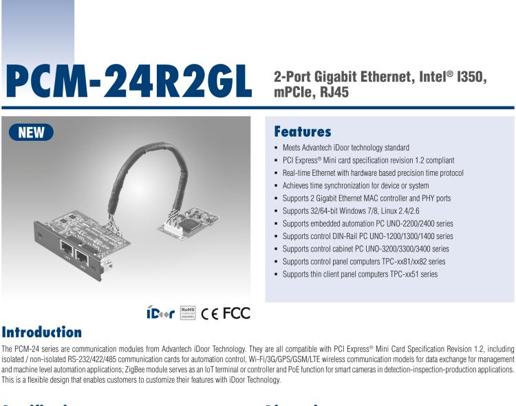 研華PCM-24R2GL 2端口千兆以太網(wǎng)，mPCIe，RJ45