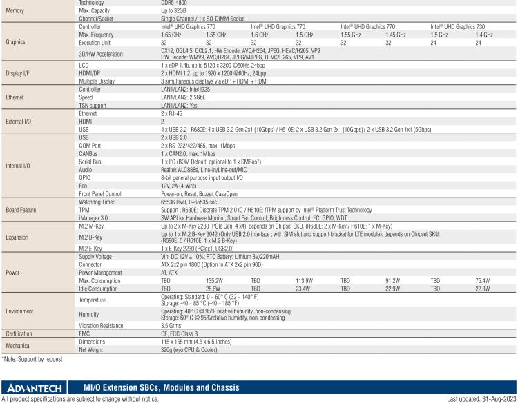 研華MIO-4370 基于第12代Intel Core處理器（Alder Lake-S系列，LGA1700 socket CPU）， 4" EPIC 單板電腦