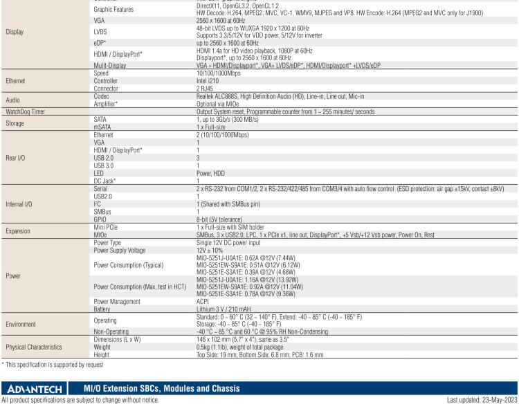 研華MIO-5251 3.5寸MIO單板電腦，采用嵌入式 Intel? Atom? E3825 &Intel? J1900處理器