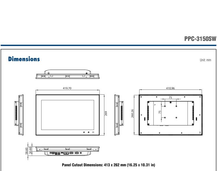 研華PPC-3150SW 15.6" 寬屏無風(fēng)扇工業(yè)平板電腦，搭載 Intel? Pentium? N4200 四核心處理器